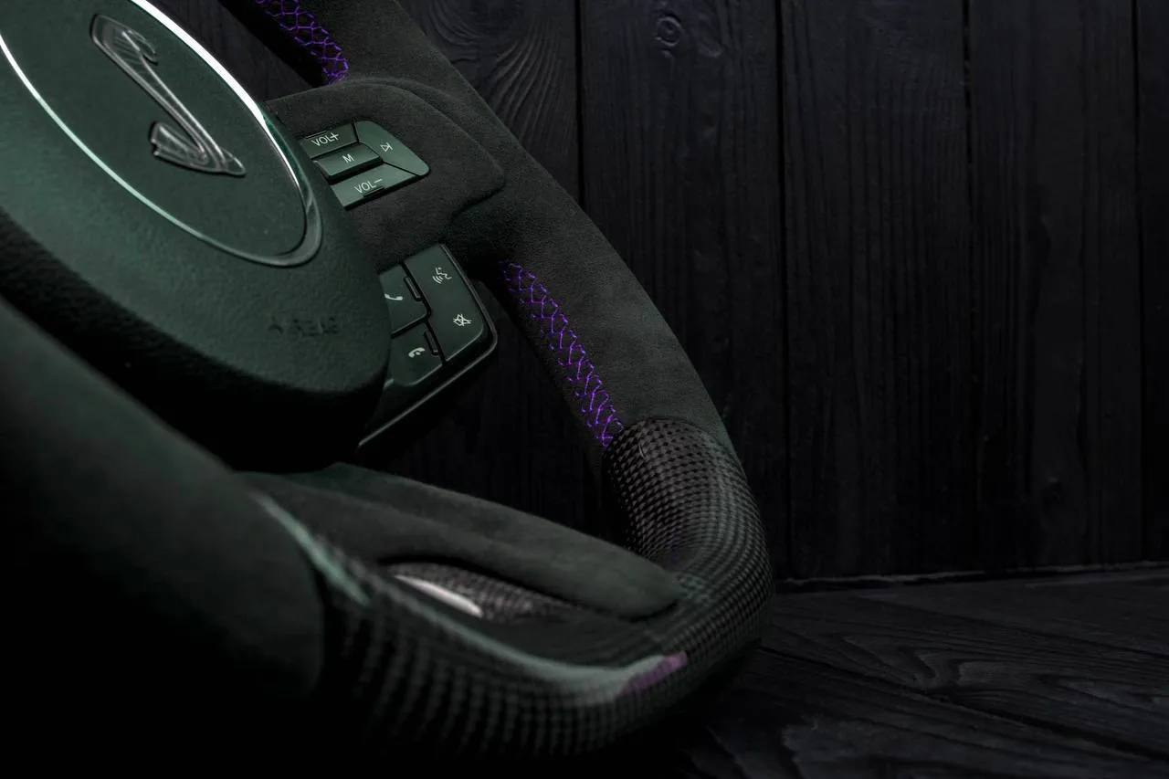Steering wheel Ford Mustang 2015+ Less air bag buttons Unique carbon fiber/Alcantara/Purple stripe - Image 13