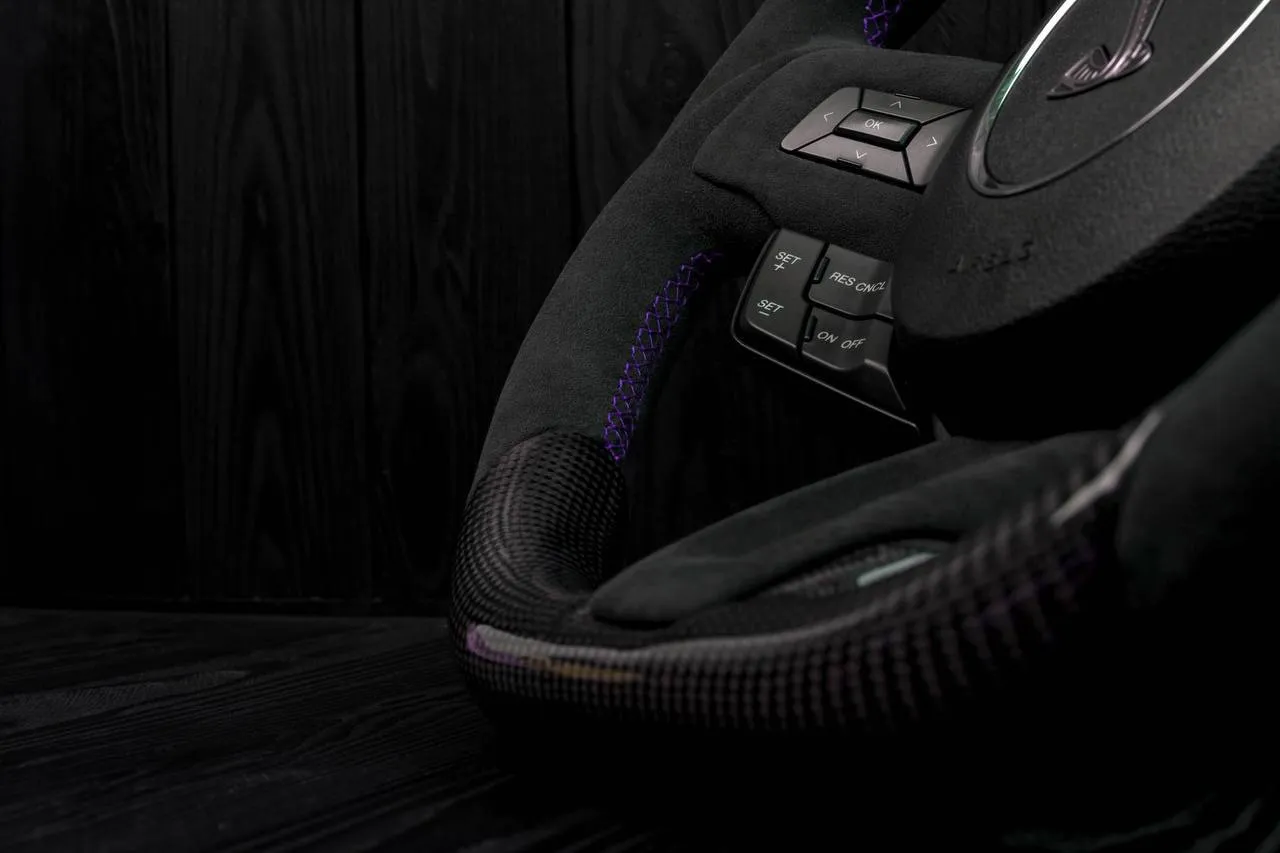 Steering wheel Ford Mustang 2015+ Less air bag buttons Unique carbon fiber/Alcantara/Purple stripe - Image 12
