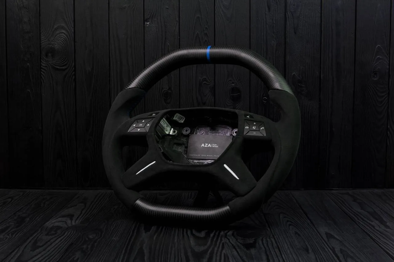 Steering Wheel Mercedes G63 ML63 GL550 GL63 ML550 ML350 AMG Custom matte сarbon fiber/Alcantara/Blue stripe - Image 3