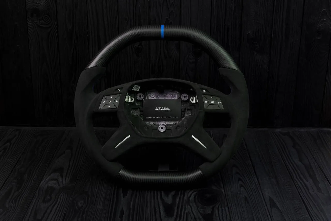 Steering Wheel Mercedes G63 ML63 GL550 GL63 ML550 ML350 AMG Custom matte сarbon fiber/Alcantara/Blue stripe