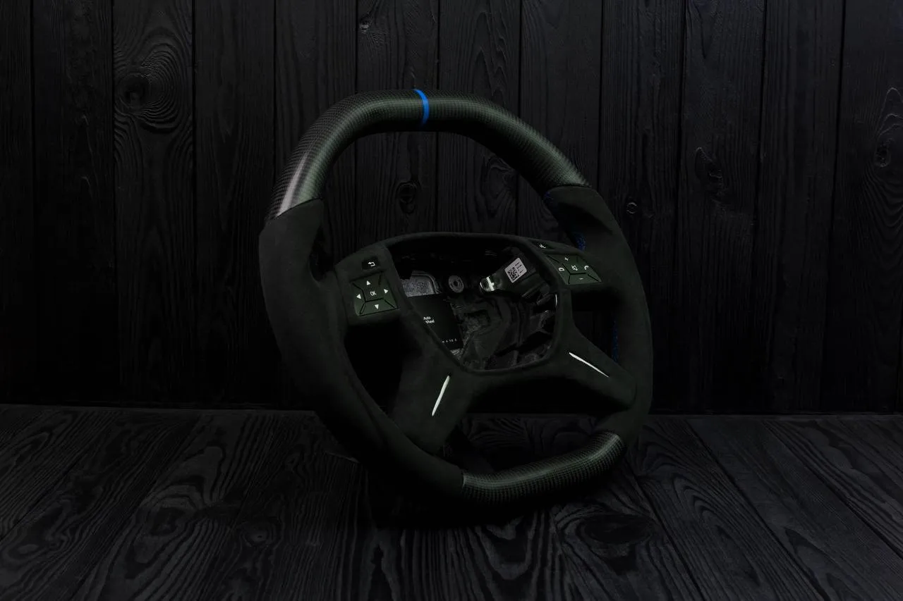 Steering Wheel Mercedes G63 ML63 GL550 GL63 ML550 ML350 AMG Custom matte сarbon fiber/Alcantara/Blue stripe - Image 5