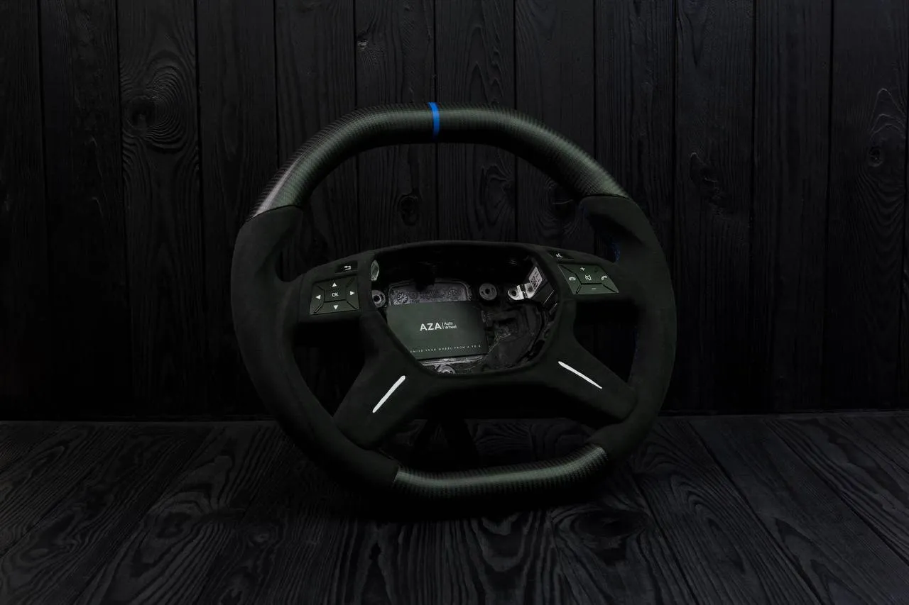 Steering Wheel Mercedes G63 ML63 GL550 GL63 ML550 ML350 AMG Custom matte сarbon fiber/Alcantara/Blue stripe - Image 4