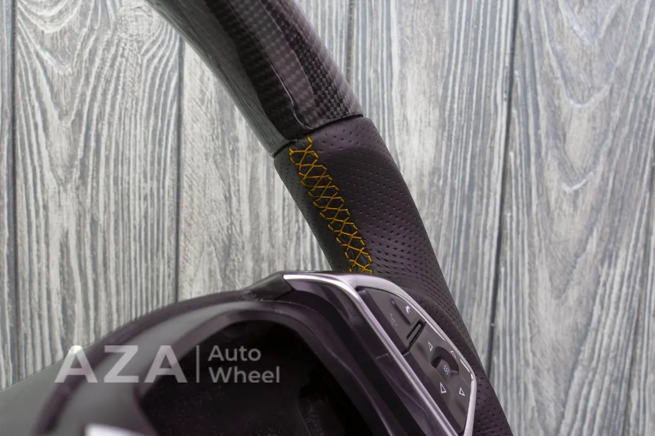 Steering wheel Chevrolet Camaro 2016+ Custom paddle shifters Carbon fiber/Perforated leather/Yellow stripe - Image 11