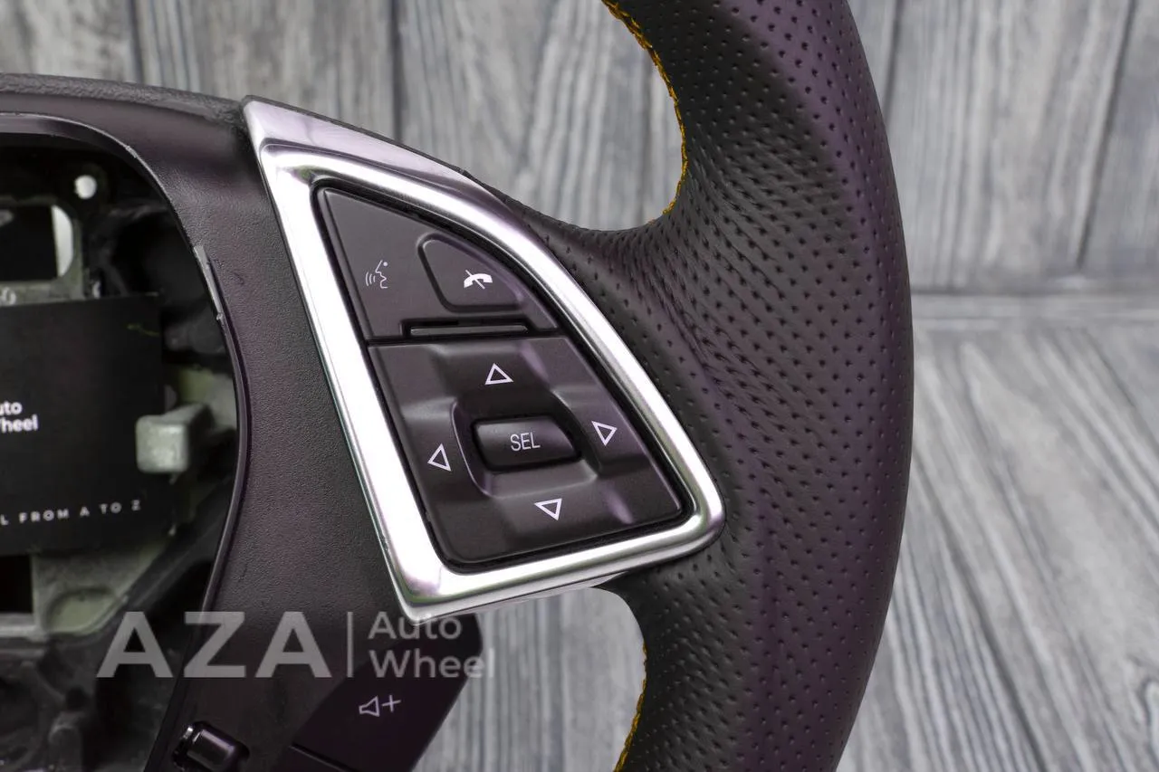 Steering wheel Chevrolet Camaro 2016+ Custom paddle shifters Carbon fiber/Perforated leather/Yellow stripe - Image 7