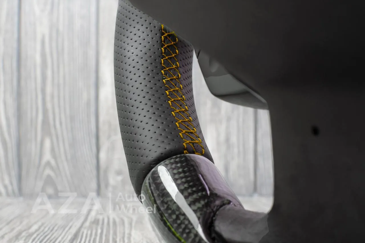 Steering wheel Chevrolet Camaro 2016+ Custom paddle shifters Carbon fiber/Perforated leather/Yellow stripe - Image 13