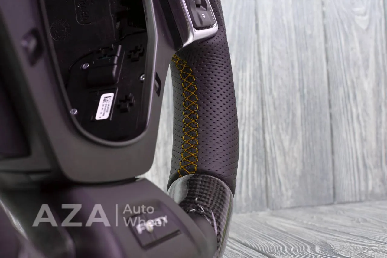 Steering wheel Chevrolet Camaro 2016+ Custom paddle shifters Carbon fiber/Perforated leather/Yellow stripe - Image 9