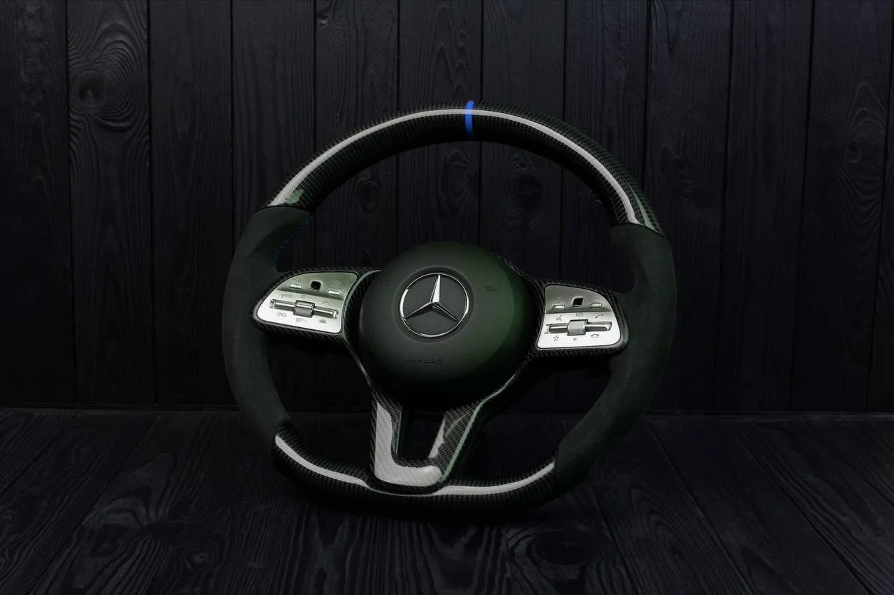 Steering Wheel Mercedes G500 G550 G Wagon AMG G-Wagen Carbon fiber/Alcantara/Blue stripe - Image 4
