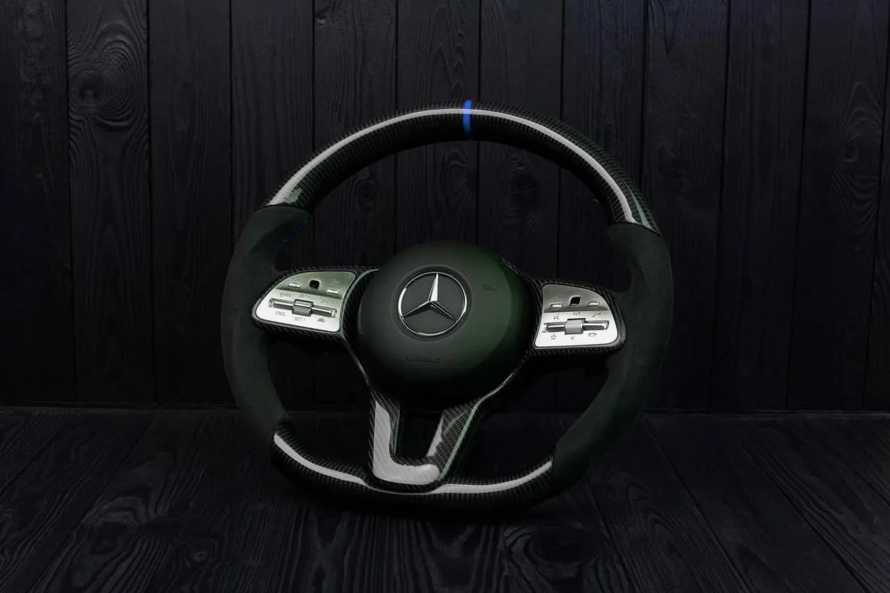 Steering Wheel Mercedes G500 G550 G Wagon AMG G-Wagen Carbon fiber/Alcantara/Blue stripe - Image 3