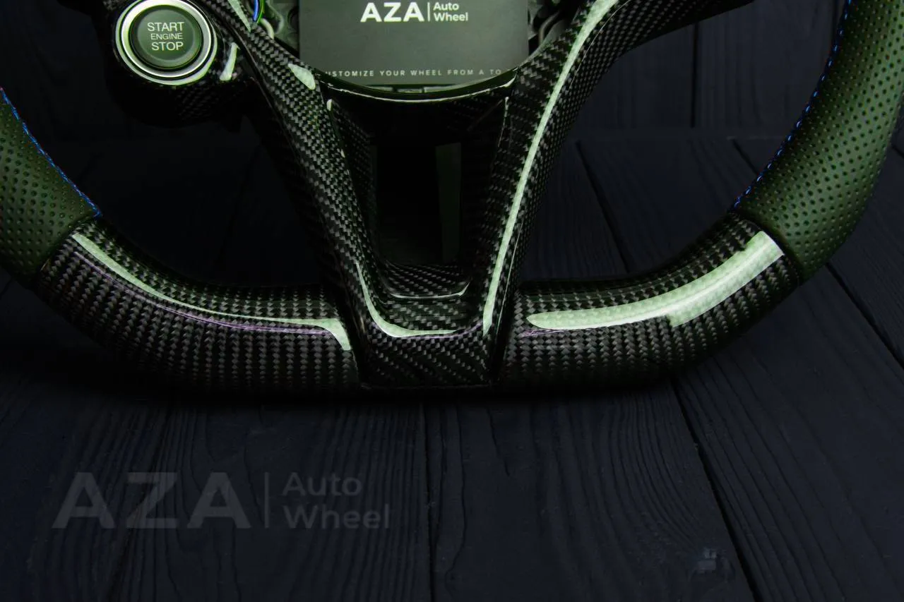 Steering wheel Alfa Romeo Giulia stelvio 2017-2019 Carbon fiber/Perforated leather/Blue stripe (can be any color) - Image 9