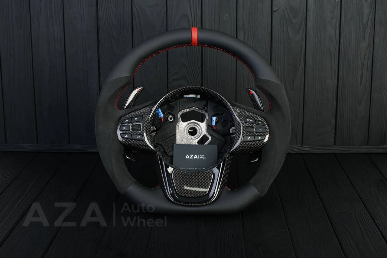 Steering wheel 2020+ TOYOTA SUPRA A90/A91+ Carbon fiber paddles shifter/Napa/Alcantara/Red stripe (can be any color)