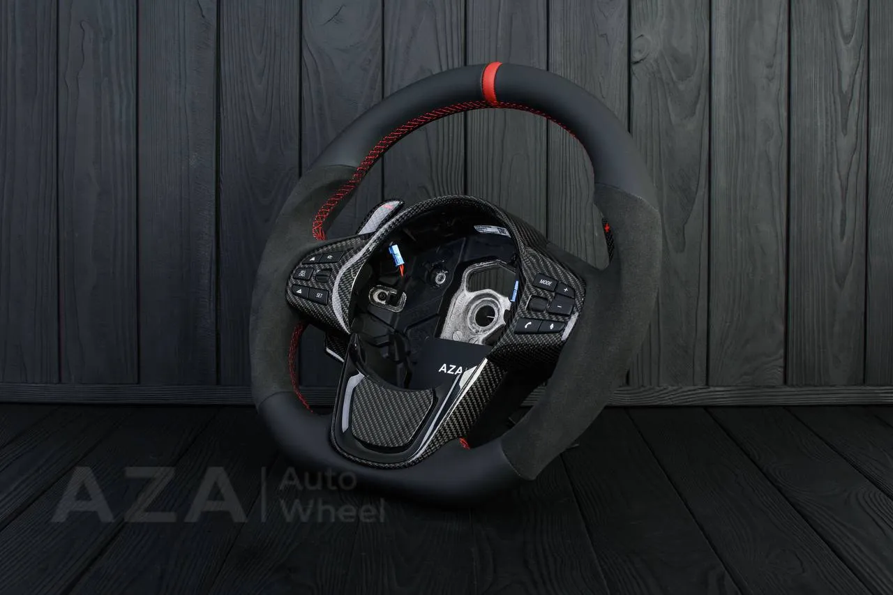 Steering wheel 2020+ TOYOTA SUPRA A90/A91+ Carbon fiber paddles shifter/Napa/Alcantara/Red stripe (can be any color) - Image 4