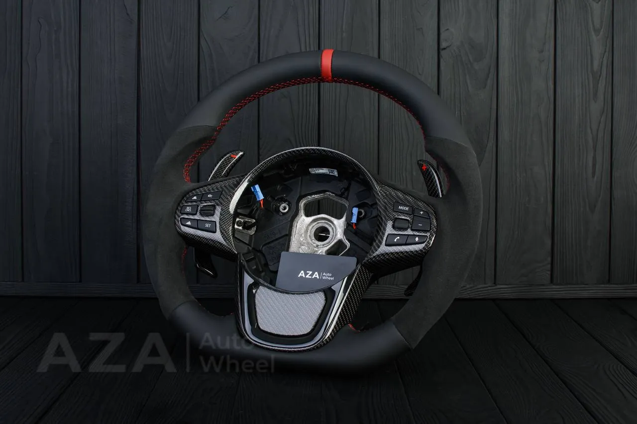 Steering wheel 2020+ TOYOTA SUPRA A90/A91+ Carbon fiber paddles shifter/Napa/Alcantara/Red stripe (can be any color) - Image 3