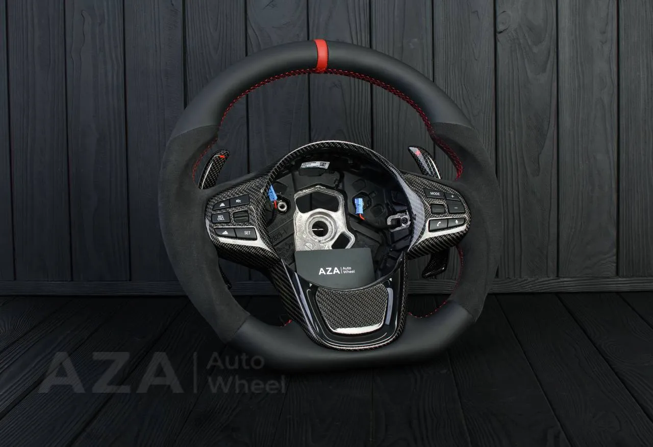 Steering wheel 2020+ TOYOTA SUPRA A90/A91+ Carbon fiber paddles shifter/Napa/Alcantara/Red stripe (can be any color) - Image 5