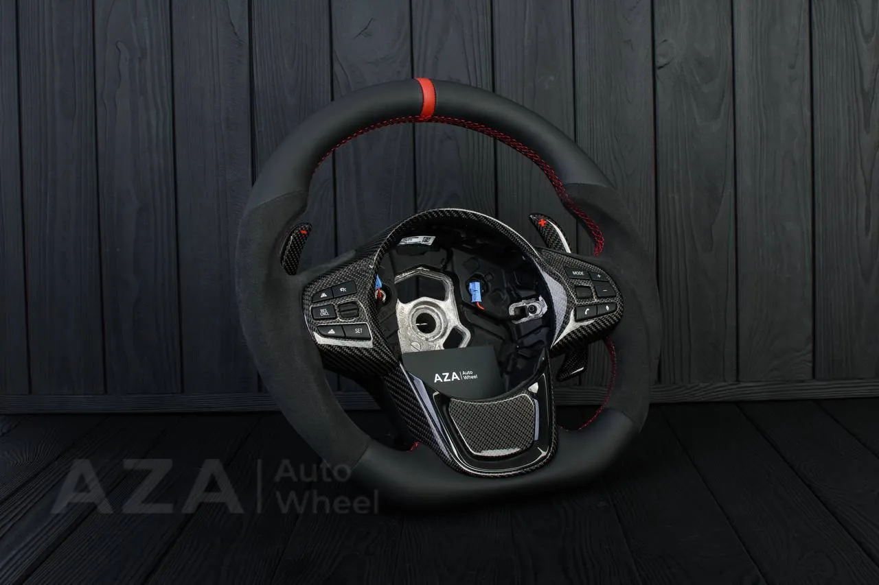 Steering wheel 2020+ TOYOTA SUPRA A90/A91+ Carbon fiber paddles shifter/Napa/Alcantara/Red stripe (can be any color) - Image 6