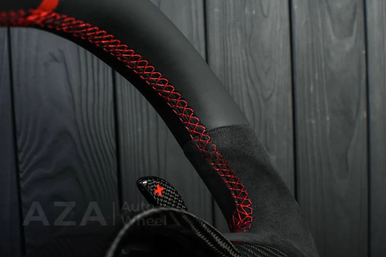 Steering wheel 2020+ TOYOTA SUPRA A90/A91+ Carbon fiber paddles shifter/Napa/Alcantara/Red stripe (can be any color) - Image 11