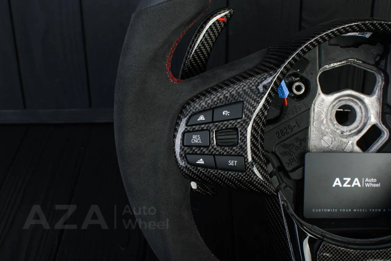 Steering wheel 2020+ TOYOTA SUPRA A90/A91+ Carbon fiber paddles shifter/Napa/Alcantara/Red stripe (can be any color) - Image 7