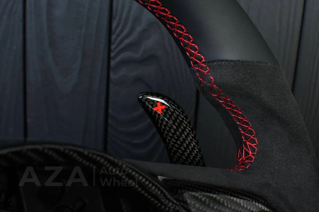 Steering wheel 2020+ TOYOTA SUPRA A90/A91+ Carbon fiber paddles shifter/Napa/Alcantara/Red stripe (can be any color) - Image 12