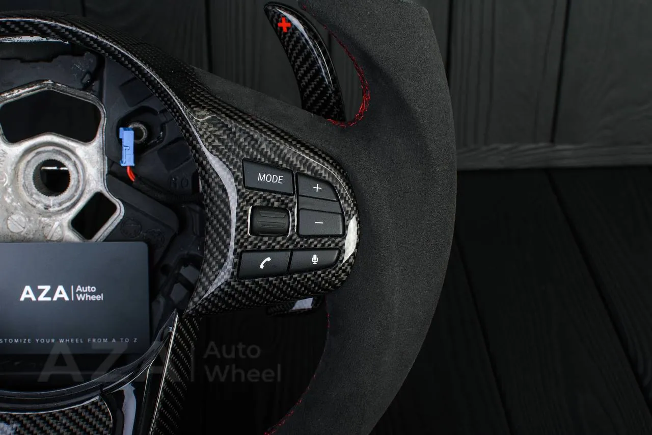 Steering wheel 2020+ TOYOTA SUPRA A90/A91+ Carbon fiber paddles shifter/Napa/Alcantara/Red stripe (can be any color) - Image 8