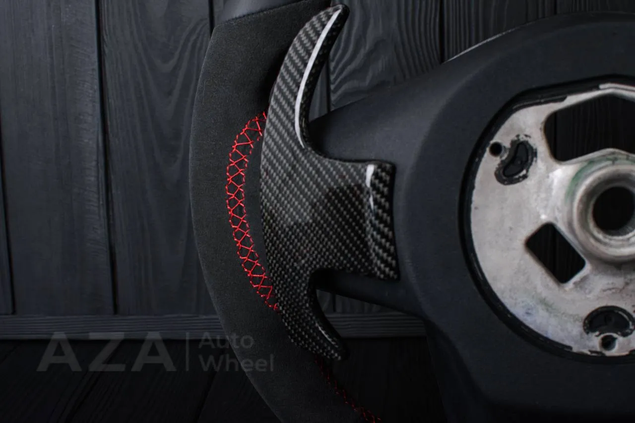 Steering wheel 2020+ TOYOTA SUPRA A90/A91+ Carbon fiber paddles shifter/Napa/Alcantara/Red stripe (can be any color) - Image 14