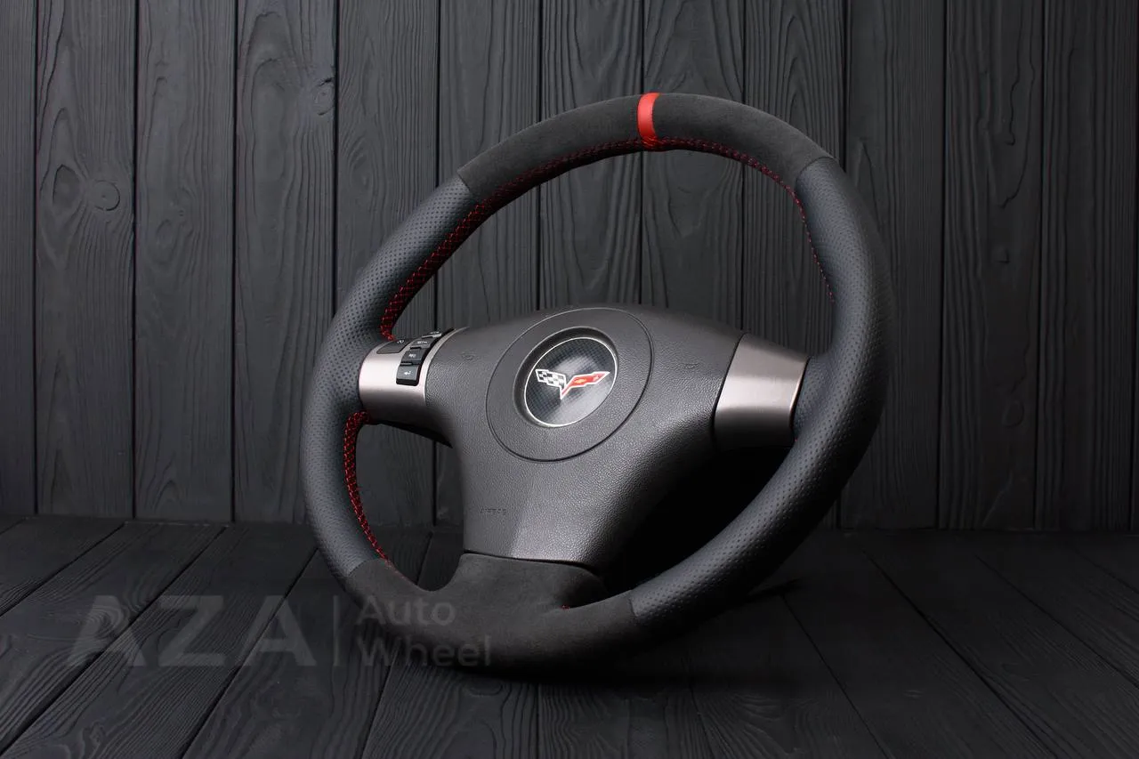 Steering wheel 2006-2011 Corvette C6 Alcantara/Perforated leather/Red stripe (can be any color per request) - Image 6