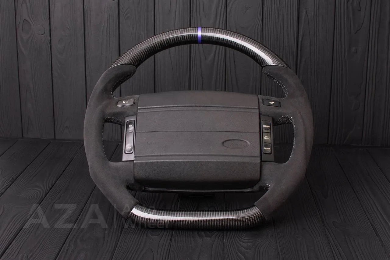 Steering Wheel Fox Body Ford Mustang GT Cobra SVT Saleen Roush Carbon fiber/Alcantara/Blue stripe (can be any color stripe and stitching)
