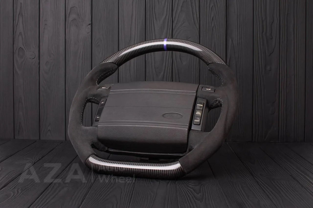 Steering Wheel Fox Body Ford Mustang GT Cobra SVT Saleen Roush Carbon fiber/Alcantara/Blue stripe (can be any color stripe and stitching) - Image 3