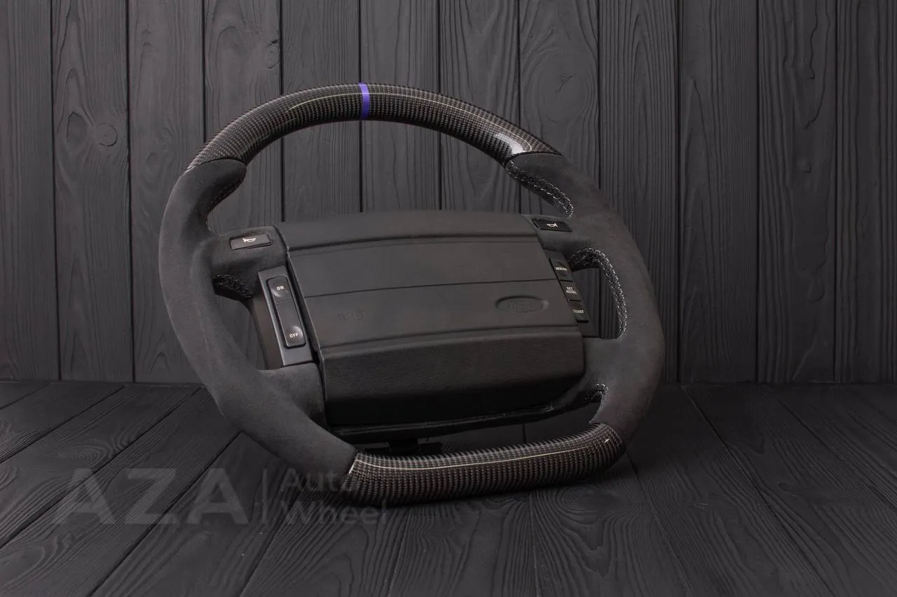 Steering Wheel Fox Body Ford Mustang GT Cobra SVT Saleen Roush Carbon fiber/Alcantara/Blue stripe (can be any color stripe and stitching) - Image 5
