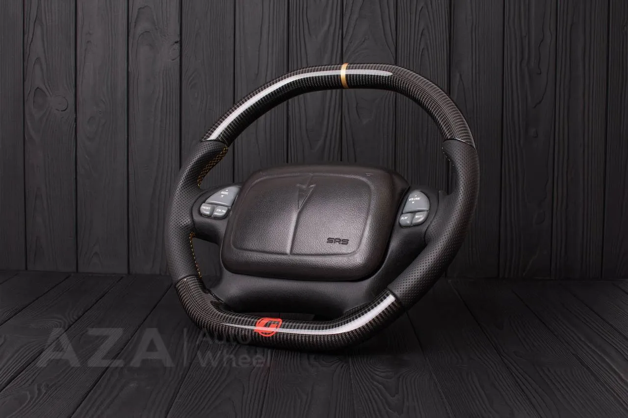 Steering wheel Chevrolet Camaro 2000-2002 (with or without logo) Carbon fiber/Perforated leather/Gold stripe - Image 3