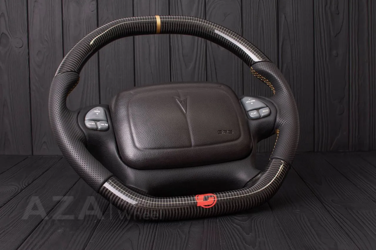 Steering wheel Chevrolet Camaro 2000-2002 (with or without logo) Carbon fiber/Perforated leather/Gold stripe - Image 5
