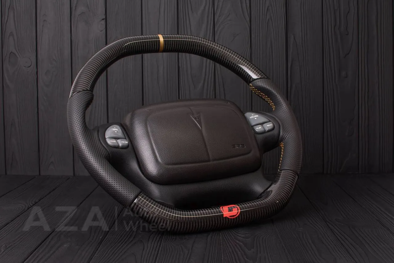 Steering wheel Chevrolet Camaro 2000-2002 (with or without logo) Carbon fiber/Perforated leather/Gold stripe - Image 6