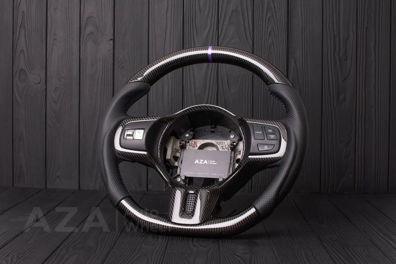 Steering wheel Mitsubishi Lancer Evolution X Carbon fiber/Perforated leather/Purple stripe - Image 3