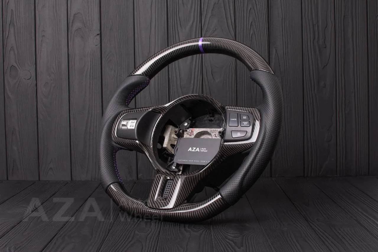 Steering wheel Mitsubishi Lancer Evolution X Carbon fiber/Perforated leather/Purple stripe - Image 4