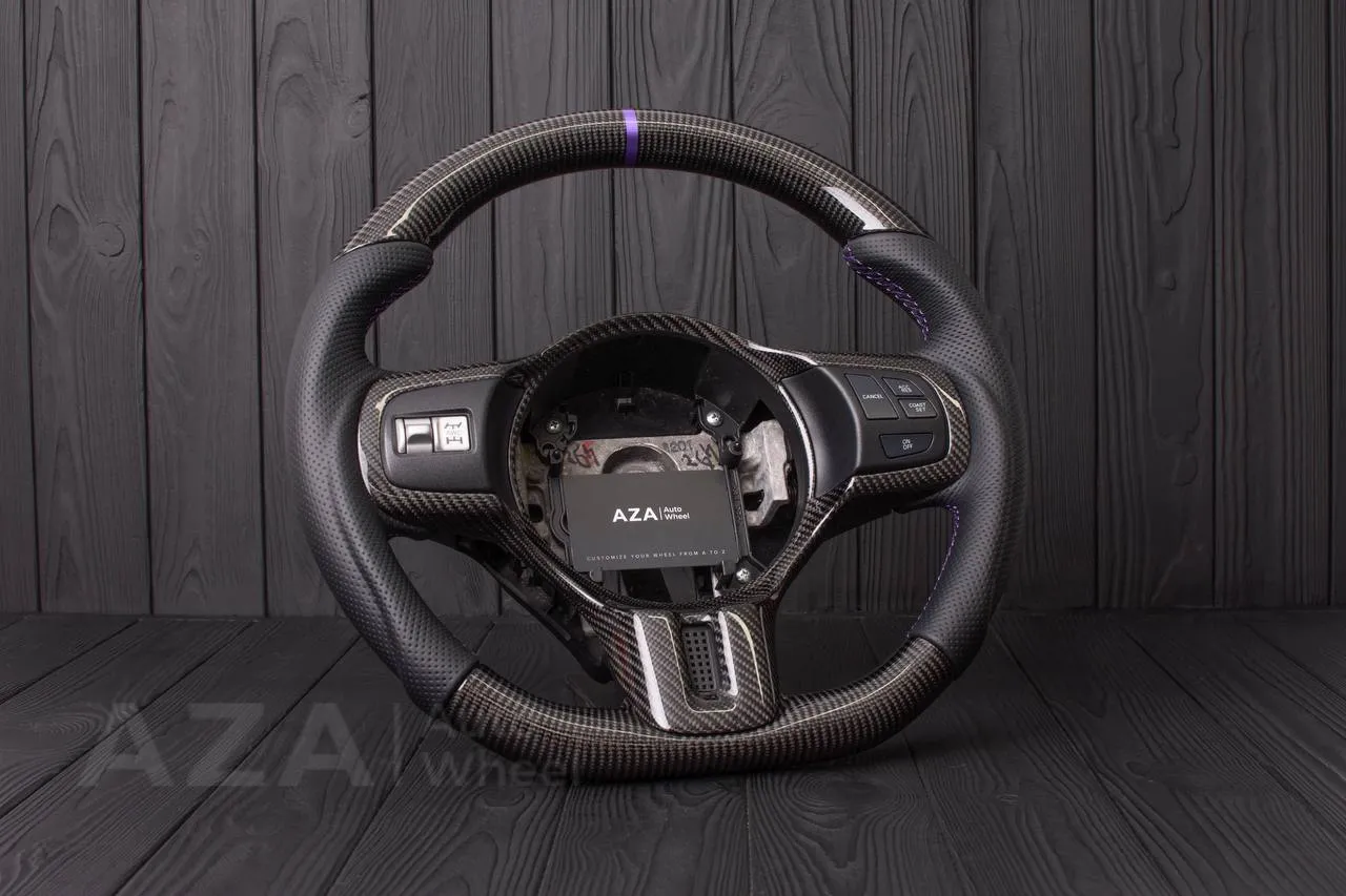 Steering wheel Mitsubishi Lancer Evolution X Carbon fiber/Perforated leather/Purple stripe - Image 5