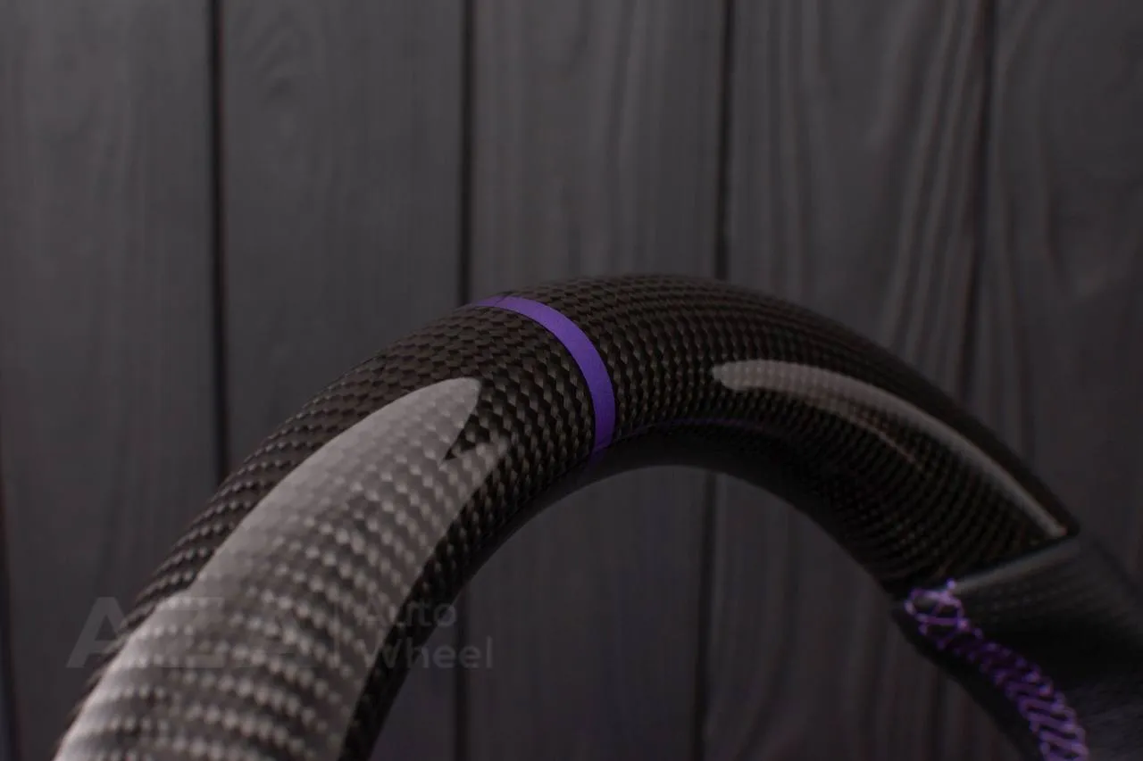 Steering wheel Mitsubishi Lancer Evolution X Carbon fiber/Perforated leather/Purple stripe - Image 7