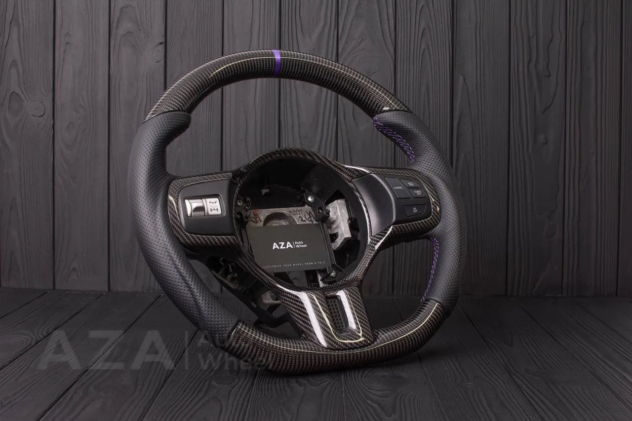 Steering wheel Mitsubishi Lancer Evolution X Carbon fiber/Perforated leather/Purple stripe - Image 6