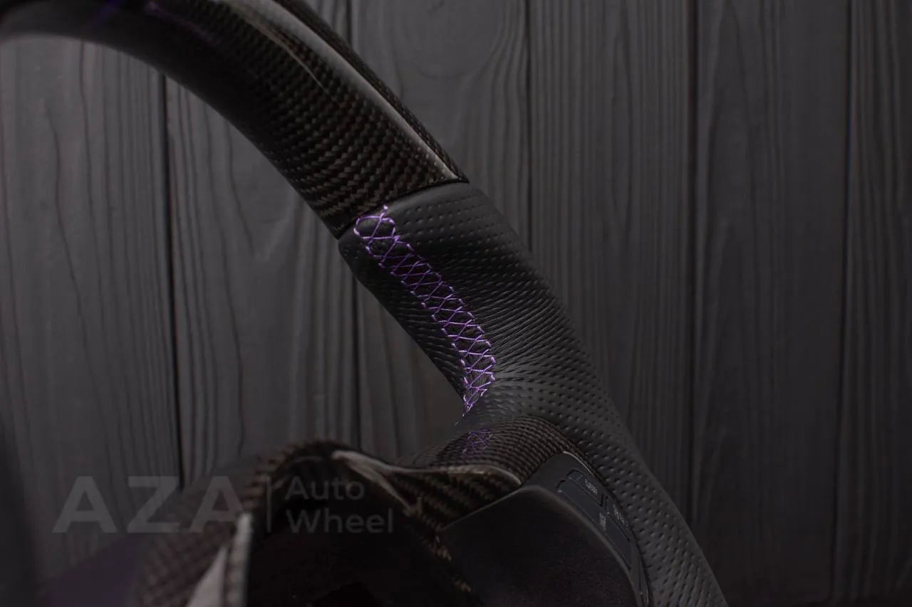 Steering wheel Mitsubishi Lancer Evolution X Carbon fiber/Perforated leather/Purple stripe - Image 9