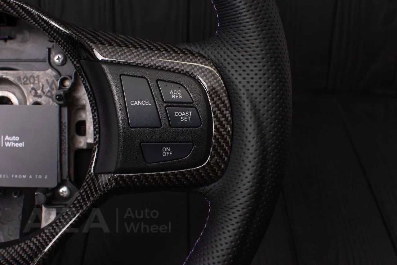 Steering wheel Mitsubishi Lancer Evolution X Carbon fiber/Perforated leather/Purple stripe - Image 12