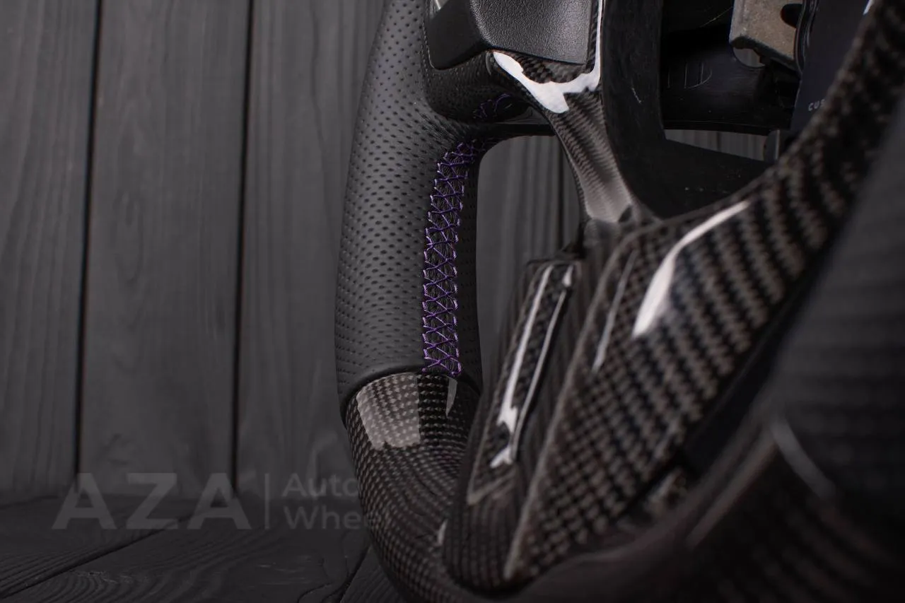 Steering wheel Mitsubishi Lancer Evolution X Carbon fiber/Perforated leather/Purple stripe - Image 14