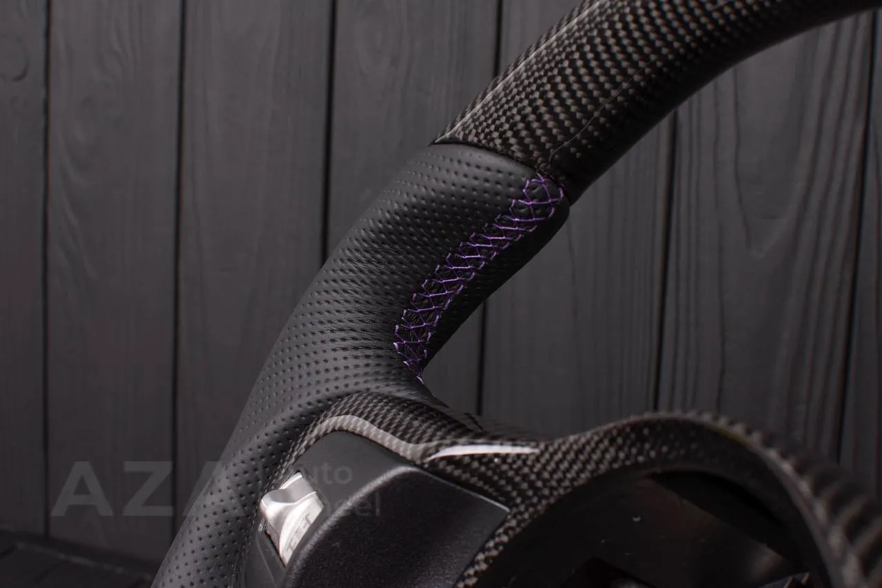 Steering wheel Mitsubishi Lancer Evolution X Carbon fiber/Perforated leather/Purple stripe - Image 13