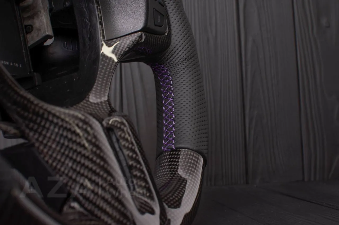 Steering wheel Mitsubishi Lancer Evolution X Carbon fiber/Perforated leather/Purple stripe - Image 15