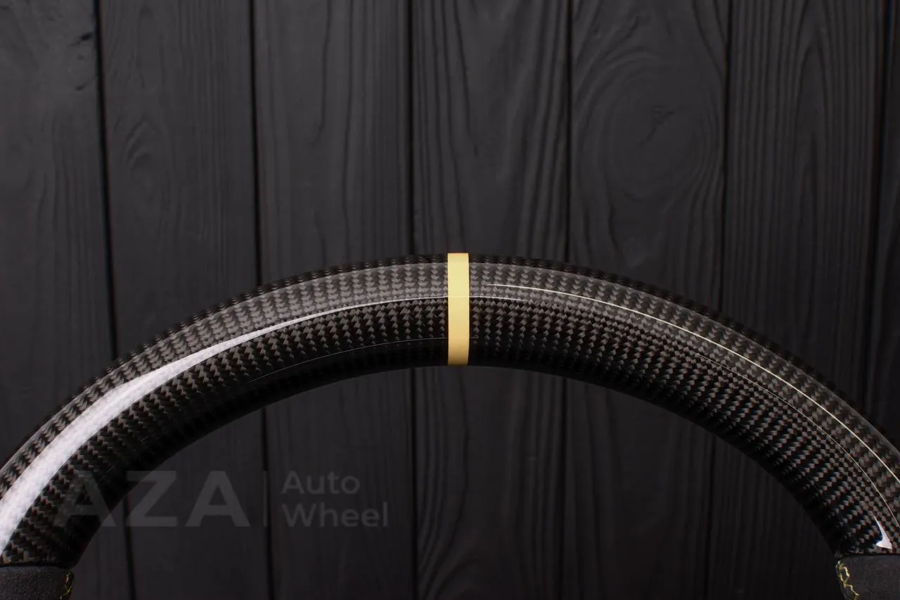 Steering wheel Chevrolet Corvette C7 2014-2019 Flat bottom (can be any color stripe and stitch) Carbon fiber/Alcantara/Beige stripe (can be rev match or +/- logo) - Image 18