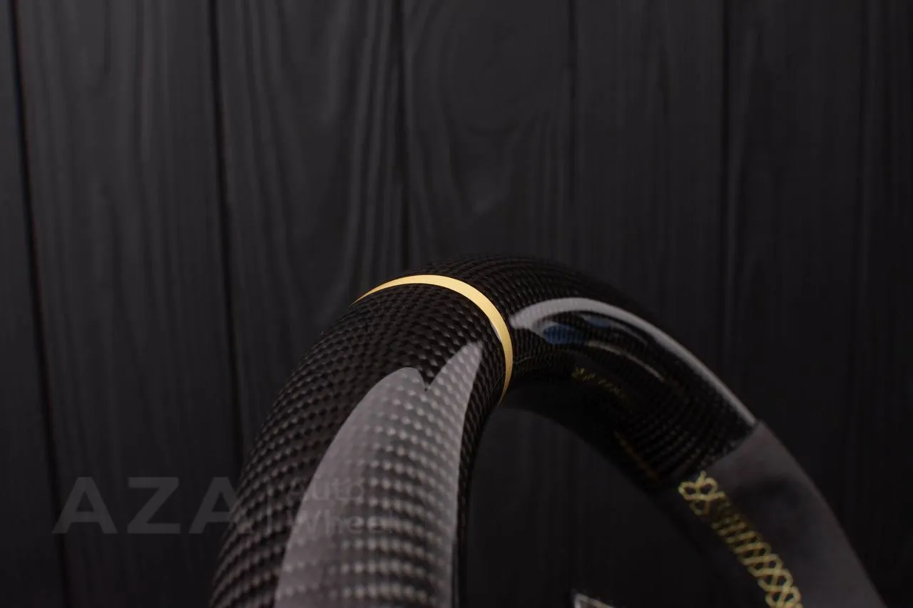 Steering wheel Chevrolet Corvette C7 2014-2019 Flat bottom (can be any color stripe and stitch) Carbon fiber/Alcantara/Beige stripe (can be rev match or +/- logo) - Image 16