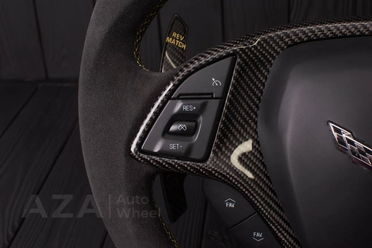 Steering wheel Chevrolet Corvette C7 2014-2019 Flat bottom (can be any color stripe and stitch) Carbon fiber/Alcantara/Beige stripe (can be rev match or +/- logo) - Image 8