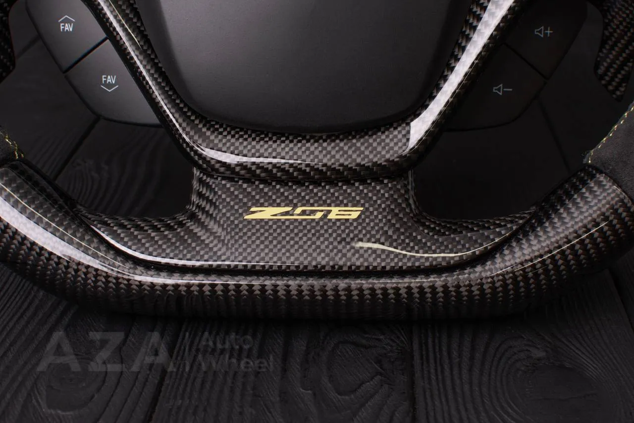 Steering wheel Chevrolet Corvette C7 2014-2019 Flat bottom (can be any color stripe and stitch) Carbon fiber/Alcantara/Beige stripe (can be rev match or +/- logo) - Image 10