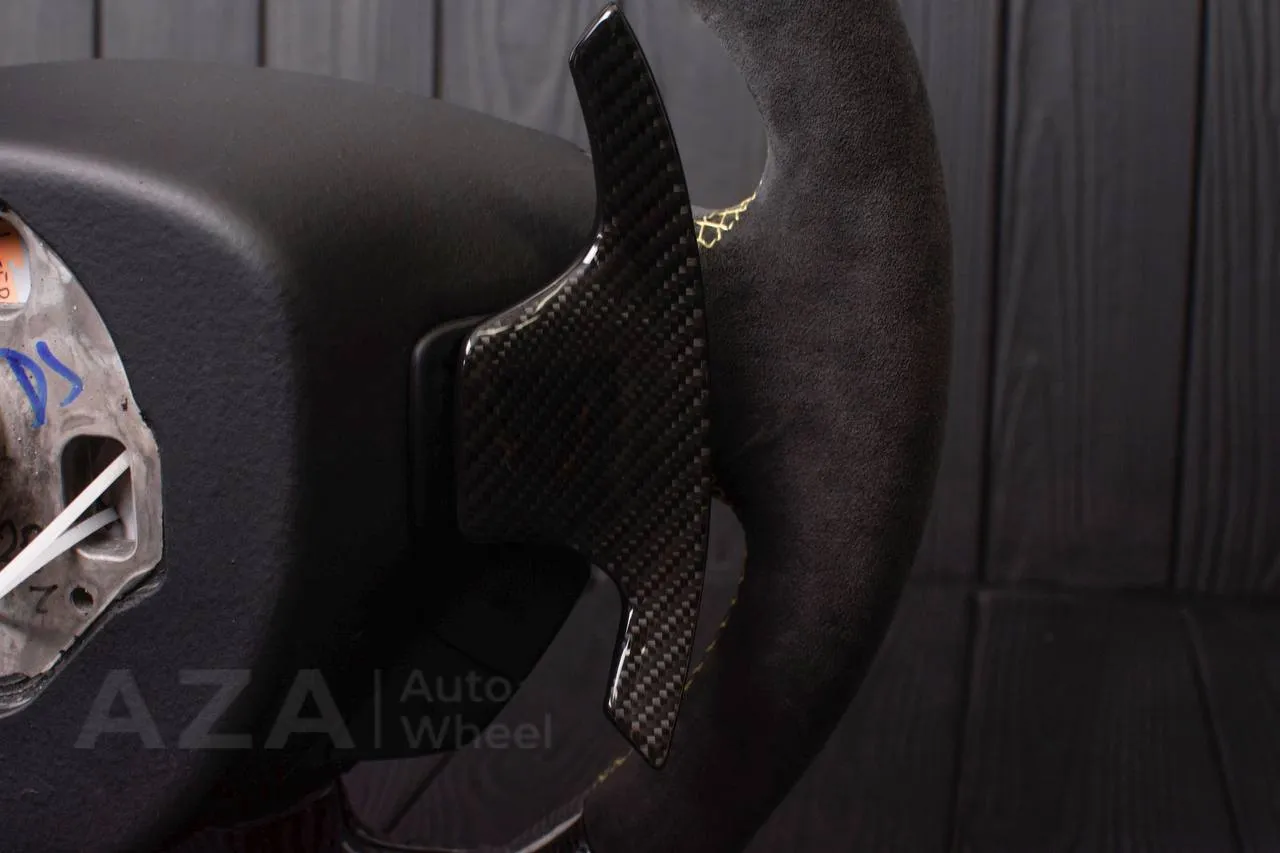 Steering wheel Chevrolet Corvette C7 2014-2019 Flat bottom (can be any color stripe and stitch) Carbon fiber/Alcantara/Beige stripe (can be rev match or +/- logo) - Image 14