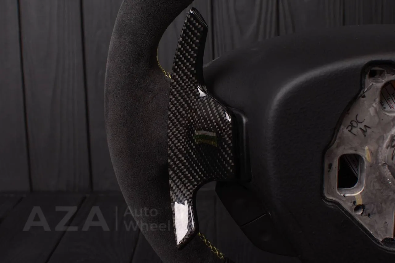 Steering wheel Chevrolet Corvette C7 2014-2019 Flat bottom (can be any color stripe and stitch) Carbon fiber/Alcantara/Beige stripe (can be rev match or +/- logo) - Image 13