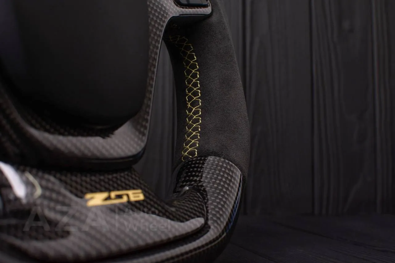 Steering wheel Chevrolet Corvette C7 2014-2019 Flat bottom (can be any color stripe and stitch) Carbon fiber/Alcantara/Beige stripe (can be rev match or +/- logo) - Image 15
