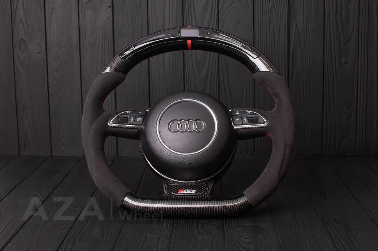 Steering wheel Audi S4, S6, S line 2011+ Carbon fiber/Alcantara/Led screen/Red stripe