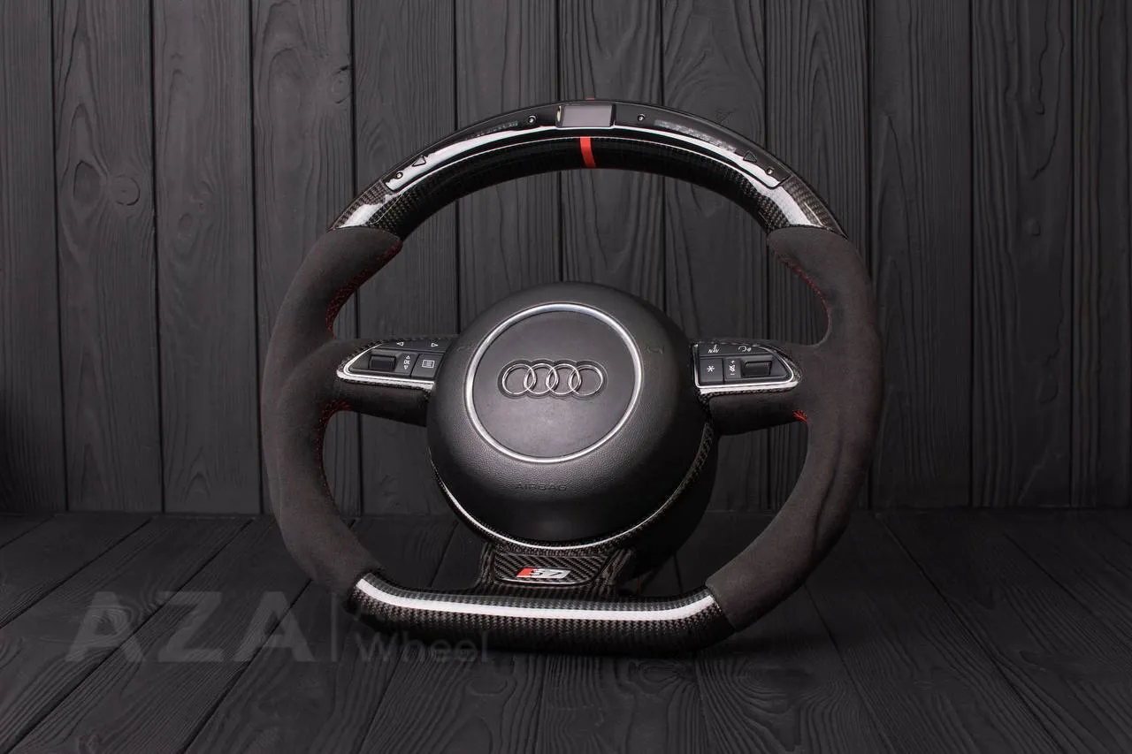 Steering wheel Audi S4, S6, S line 2011+ Carbon fiber/Alcantara/Led screen/Red stripe - Image 3