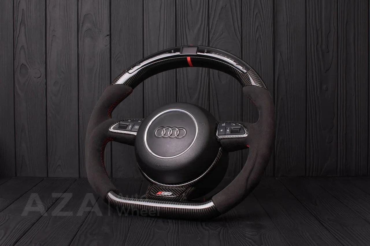 Steering wheel Audi S4, S6, S line 2011+ Carbon fiber/Alcantara/Led screen/Red stripe - Image 4